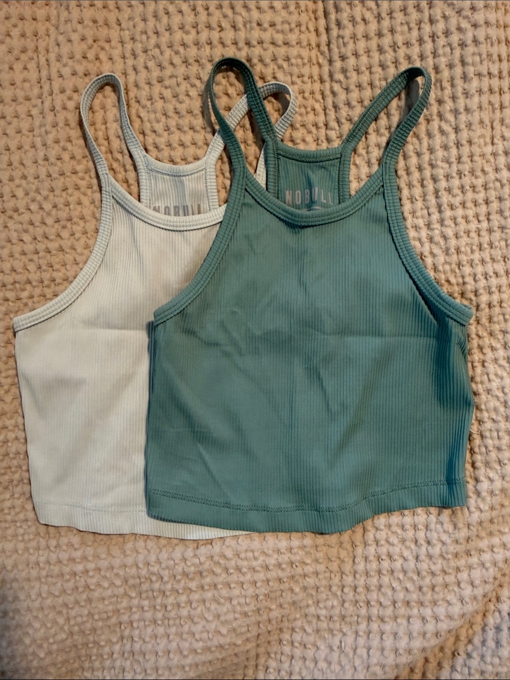 NOBULL Ribbed Crop Tank Duo - Sage & Light Blue